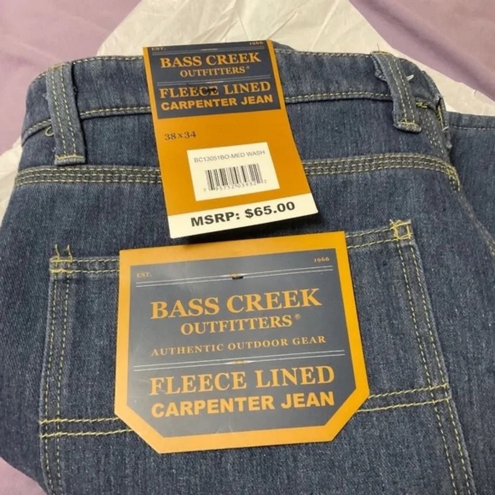 Mens Bass Creek Outfitters Fleece Lined Carpenter Jeans NWT 38X34